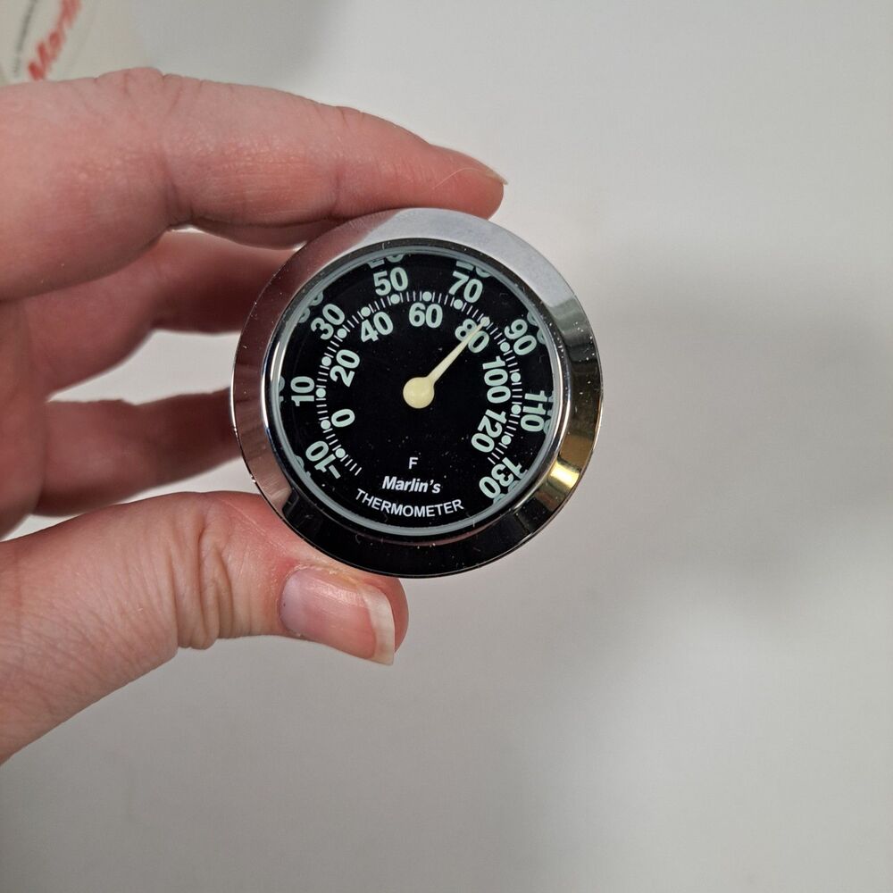 Marlin's Chrome Motorcycle Black Face Temp Gauge for Handlebar 1" 7/8"